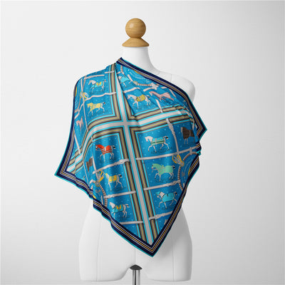 Pañuelo de Seda Cuadrado 53cm Estampado Cuadros - Accesorio Versátil para Mujer - Image 7