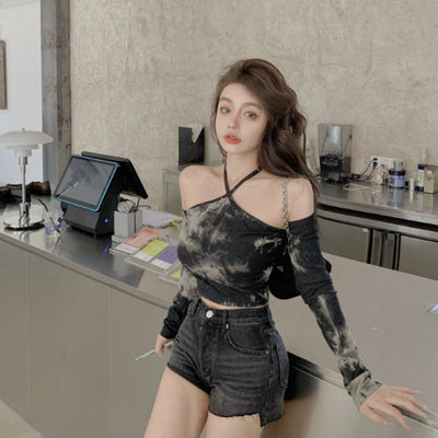 Blusa Asimétrica de Manga Larga con Escote Halter - Image 4