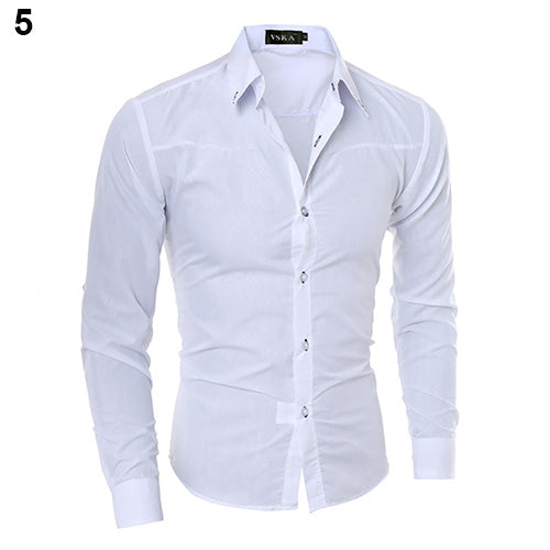 Camisa de Negocios a Cuadros Oscuros de Manga Larga - Image 9