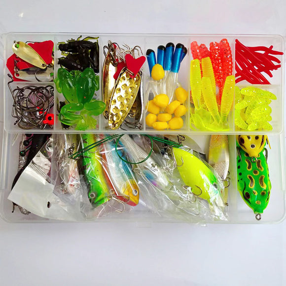 Kit Completo de Pesca 142 Piezas con Alicates y Señuelos Brillantes