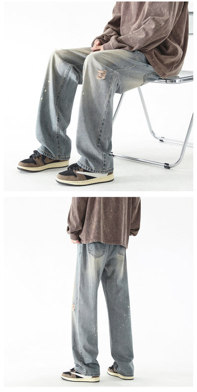 Pantalones Vaqueros Rectos con Desgarre Lavado a Agua para Hombre - Image 8
