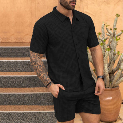 Camisa Casual Jacquard con Solapa y Botones - Conjunto Elegante para Hombre - Image 43
