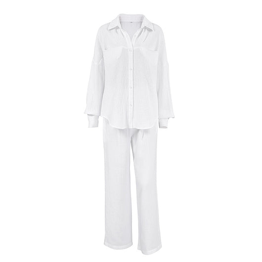 Pijama Largo de Doble Gasa para Mujer - Camisa y Pantalón - Image 9