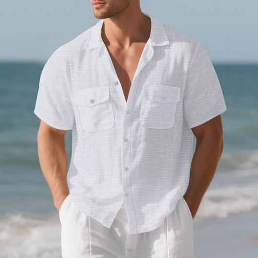 Camisa Suelta de Solapa Lisa para Hombre - Estilo Casual Festivo - Image 24