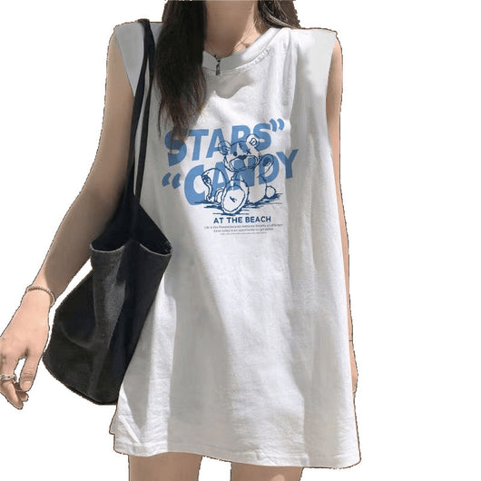 Playera sin Mangas con Letras Estampadas Oversize - Image 4