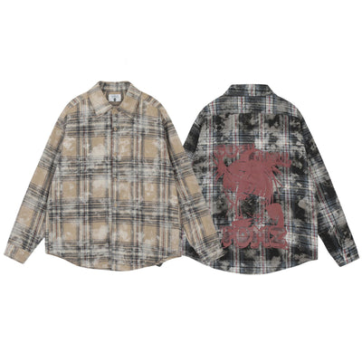 Camisa Cuadros Estilo Retro Americano con Estampado Vintage