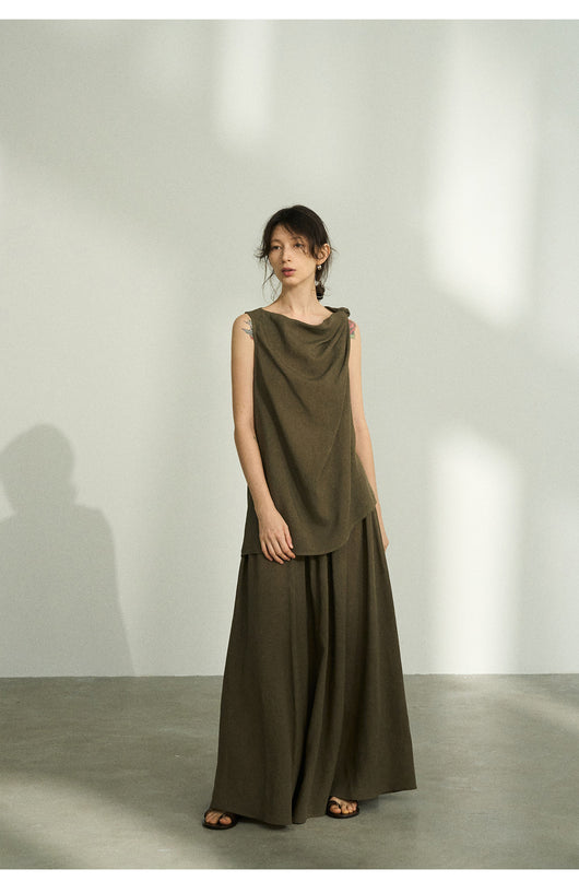 Falda Plisada Tencel Lino Efecto Desteñido con Volumen - Elegancia Moderna para Mujer - Image 30
