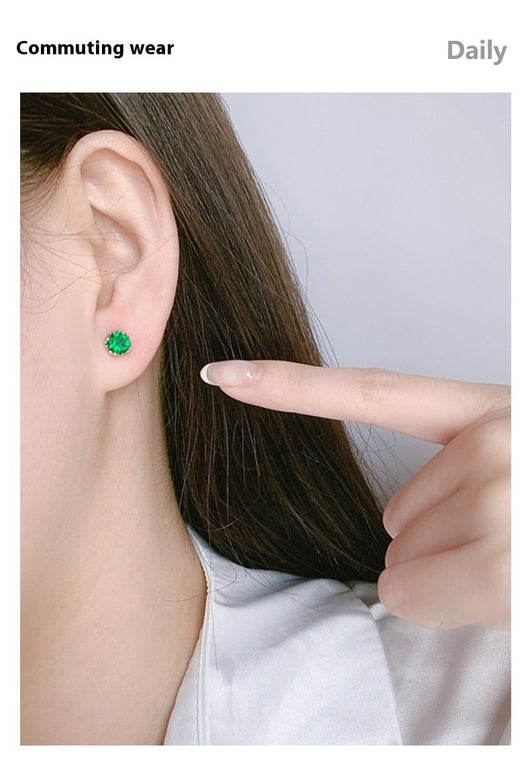 Aretes de Plata Esterlina S925 con Circón Esmeralda y Cierre de Tornillo - Image 15
