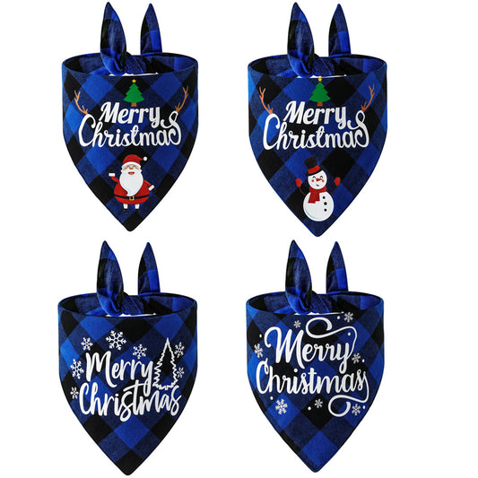 Pañuelo Triangular Navideño para Mascotas - Babero Absorbente Cuadros