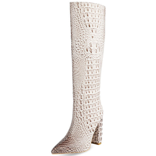 Botas Altas de Cuero con Tacón Grueso y Punta Afilada - Tallas Grandes - Image 11