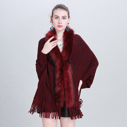 Chal Tejido con Cuello de Pelaje Sintético para Otoño e Invierno - Image 4
