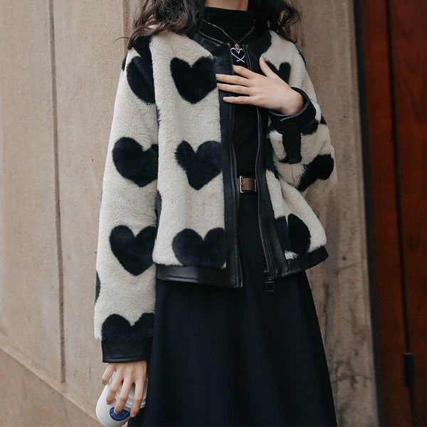 Chaqueta Acolchada con Diseño de Corazón y Forro de Lana para Mujer