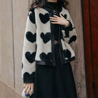 Chaqueta Acolchada con Diseño de Corazón y Forro de Lana para Mujer