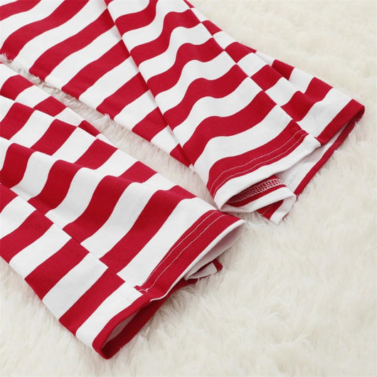 Matching green and red Christmas parent-child pajama set with 'Happy Hohoho To You' elf print tops and striped pants. - Image 4