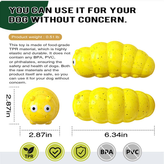 Bright green caterpillar-shaped dog chew toy with a smiling face and textured body. A beagle puppy holds a smaller version of the toy. - Image 9