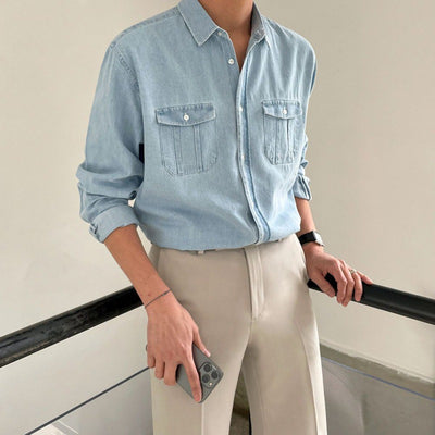 Camisa Suelta Estilo Coreano Azul para Trabajo - Image 10