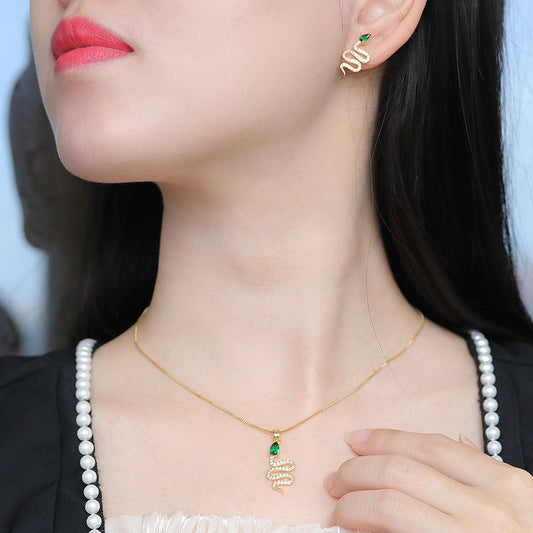 Aretes y Collar Serpiente con Circones Naturales
