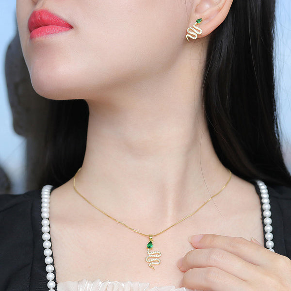 Aretes y Collar Serpiente con Circones Naturales