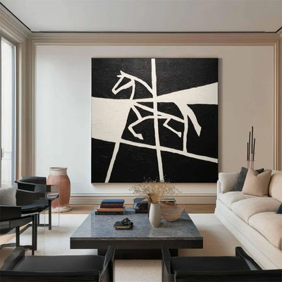 Cuadro Artístico Caballo Blanco y Negro - Lienzo Pintado a Mano para Sala de Estar - Image 7