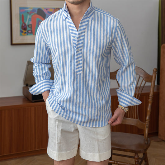 Camisa de Manga Larga Transpirable con Rayas Seersucker
