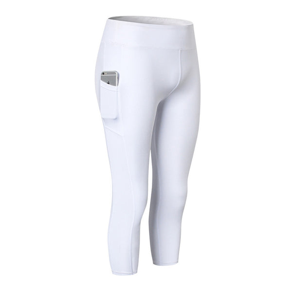 Pantalones Yoga Ajustados con Bolsillos Laterales - Capris Deportivos de Secado Rápido