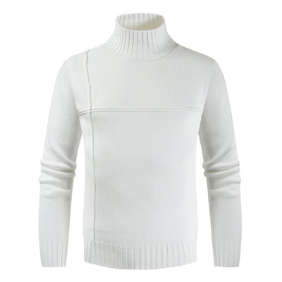 Suéter Coreano Cuello Alto con Costuras de Rayas Cruzadas para Hombre - Image 4
