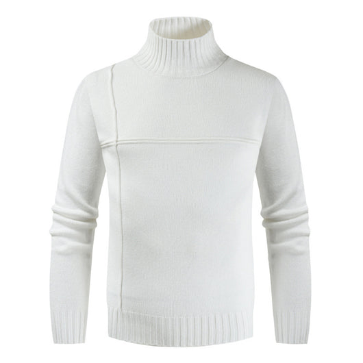 Suéter Coreano Cuello Alto con Costuras de Rayas Cruzadas para Hombre - Image 4