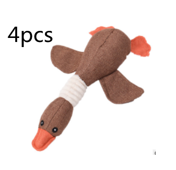 Plush teal duck dog toy with orange beak and feet, and a white ribbed neck, designed for sounding and puzzling. - Image 30