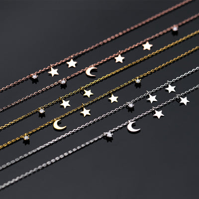 Collar Doble Capa de Estrella y Luna con Diamantes - Elegancia Femenina - Image 10
