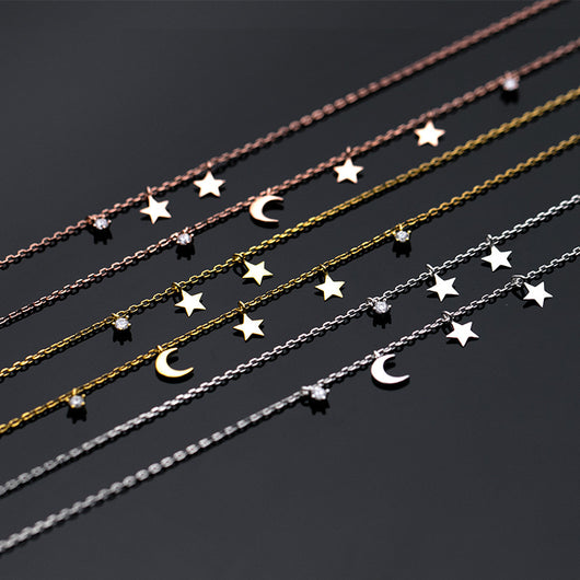 Collar Doble Capa de Estrella y Luna con Diamantes - Elegancia Femenina - Image 10
