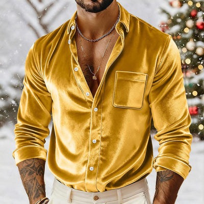 Camisa de Terciopelo Dorado con Botones para Hombre - Image 16