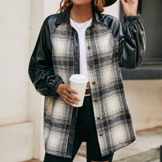 Chaqueta Casual de Cuadros con Paneles Sueltos y Bolsillos Dobles - Image 3