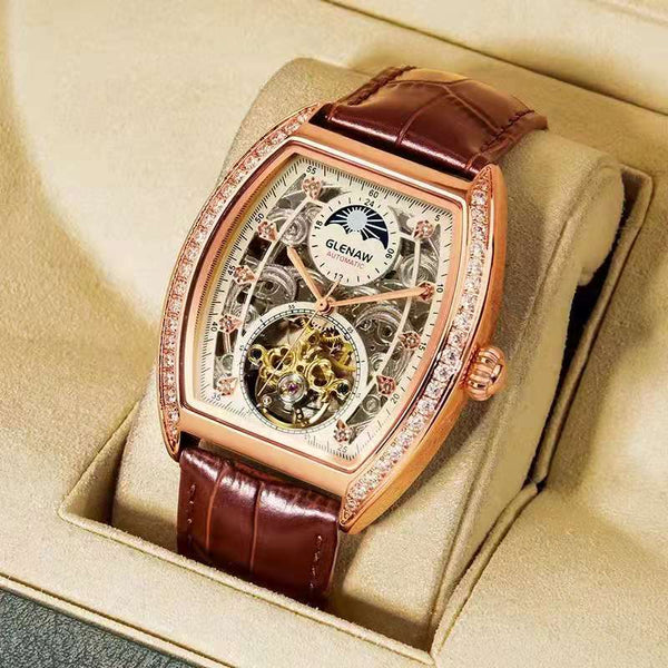 Reloj Mecánico Automático Impermeable con Esfera Luminosa de Cuero