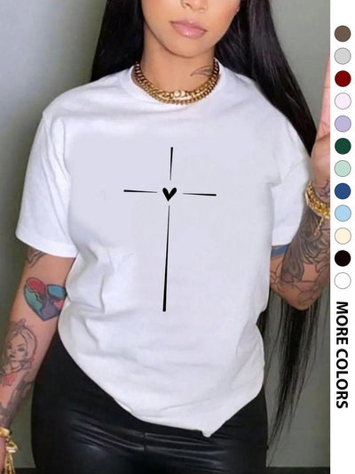 Playera Gráfica Cuello Redondo con Estampado de Corazones Cruzados para Mujer - Image 10