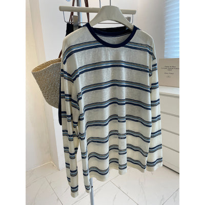 Blusa Retro a Rayas con Cuello Clásico - Suéter Holgado y Estilizador para Mujer - Image 7