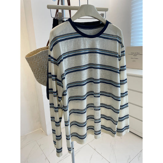 Blusa Retro a Rayas con Cuello Clásico - Suéter Holgado y Estilizador para Mujer - Image 7