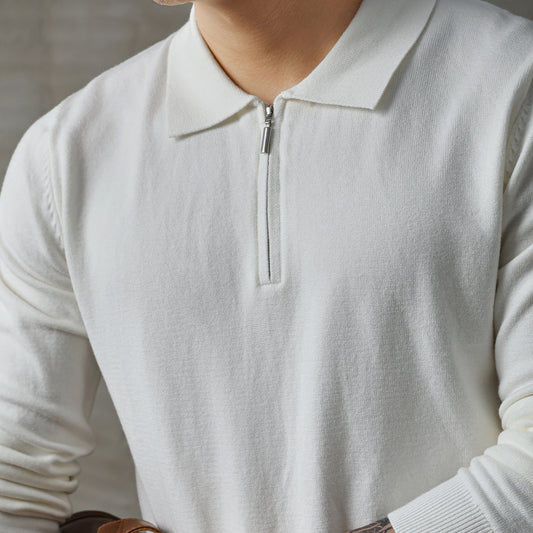Suéter Polo de Manga Larga con Cierre Medio para Hombre