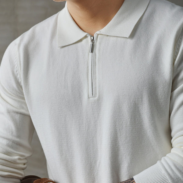 Suéter Polo de Manga Larga con Cierre Medio para Hombre