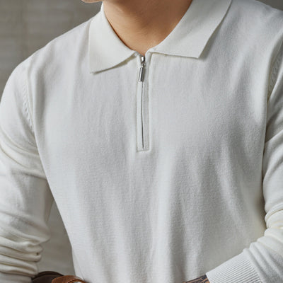 Suéter Polo de Manga Larga con Cierre Medio para Hombre