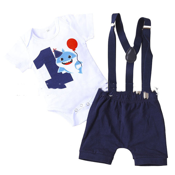 Conjunto de Shorts Romper Estampado Tiburón Blanco Dos Piezas
