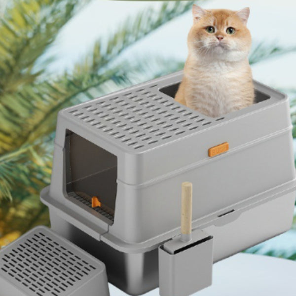 Arenero para Gatos de Acero Inoxidable Completamente Cerrado