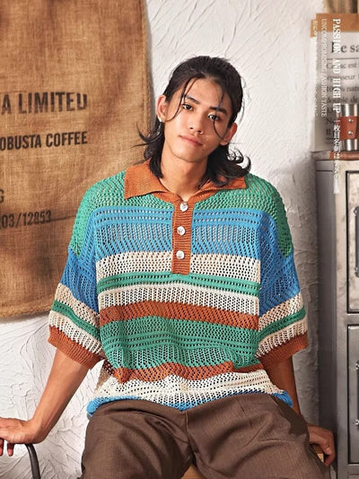 Playera Retro de Punto con Cuello Solapa y Detalles Calados - Image 15