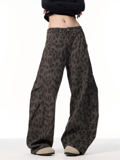 Pantalones Jeans Leopardo Retro Mujer Cintura Alta Pierna Ancha - Image 13