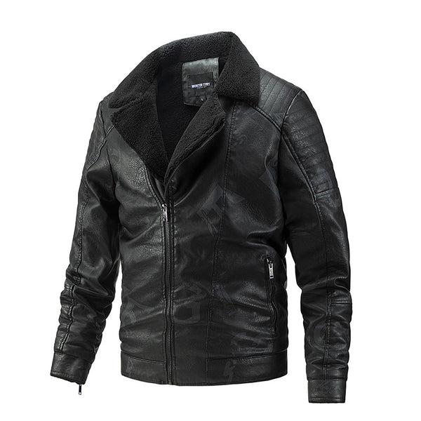Chaqueta de Cuero Motociclista para Hombre con Forro de Terciopelo - Talla Grande