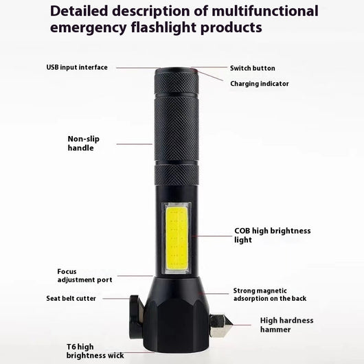 Linterna LED Recargable Multifunción con Martillo de Emergencia y Cortador de Vidrio - Image 11