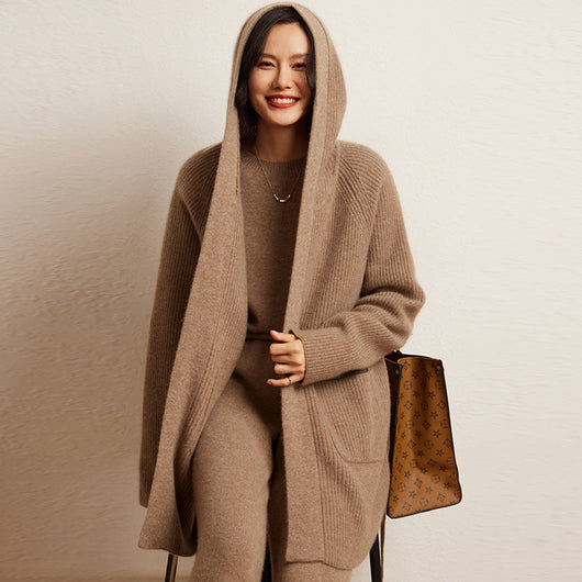 Cardigan Tejido Reversible Oversized con Capucha para Otoño e Invierno - Image 2