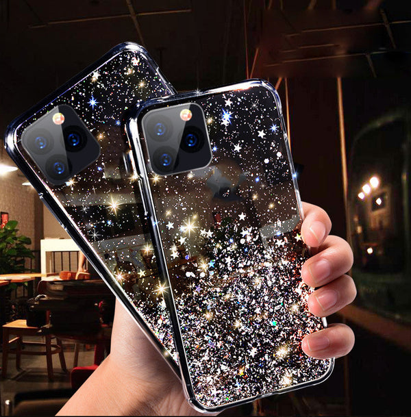 Funda Transparente de Epoxi con Estrellas y Brillo Degradado para Teléfono