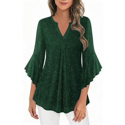 Blusa Suelta de Malla Plateada con Cuello V y Mangas 3/4 Pétalos - Image 50