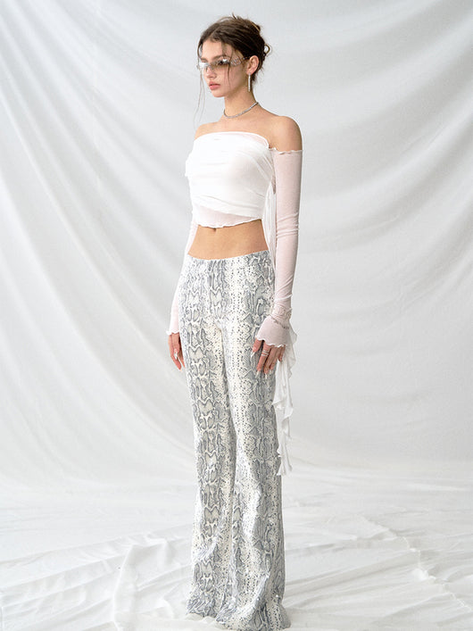 Pantalón Acampanado Cintura Baja con Estampado de Serpiente y Lentejuelas - Image 3