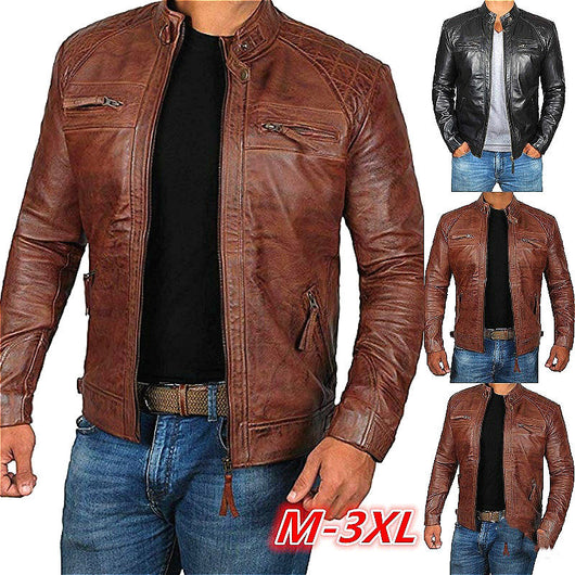 Chaqueta de Cuero para Hombre Estilo Europeo Americano con Cuello Alzado - Image 11